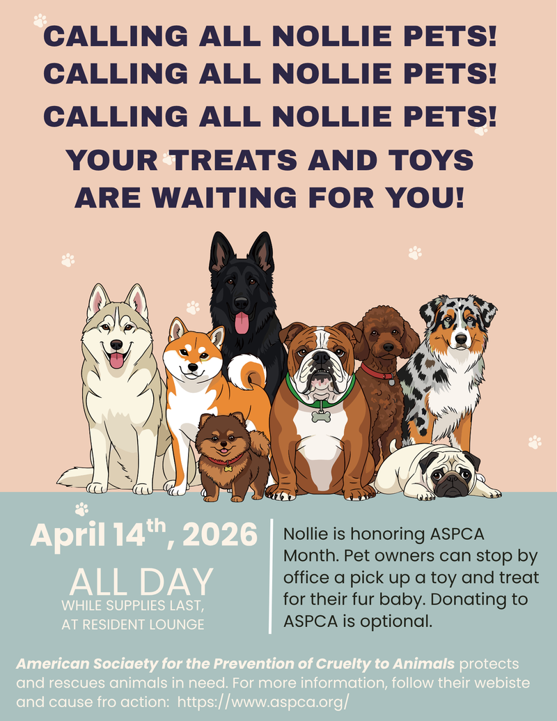 Let's Pawty! ASPCA Awareness — Nollie Staff is honoring ASPCA Month and Nollie Pets. Stop by and get a treat and toy for your furry family member! Please express interest - it helps us plan better! Plus, you’ll get reminders.
